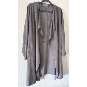 Scandi Bagatelle Collection Gray Faux Suede Drape Open Front Jacket Coat SZ L